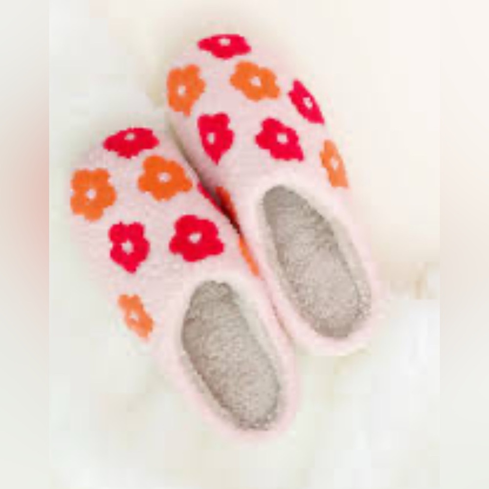 Pink Flower Soft Fuzzy Hard Sole Lightweight Slippers - Picture 2 of 4